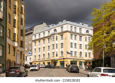 Helsinki, Finland - May 15th 2022: City Of Helsinki Is Mainly Built During Last Two Decades. Buildings Downtown Showcase The Building Style Of Their Era.