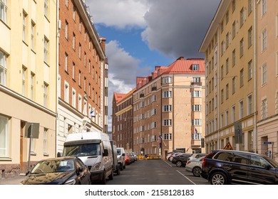 Helsinki, Finland - May 15th 2022: City Of Helsinki Is Mainly Built During Last Two Decades. Buildings Downtown Showcase The Building Style Of Their Era.