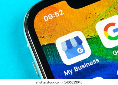 Helsinki, Finland, May 4, 2019: Google My Business Application Icon On Apple IPhone X Screen Close-up. Google My Business Icon. Google My Business Application. Social Media Network