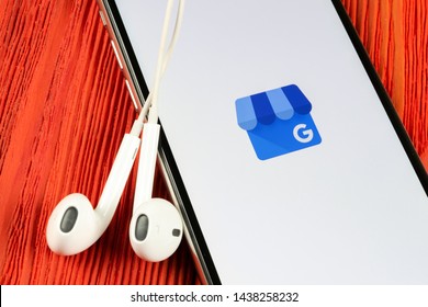 Helsinki, Finland, May 4, 2019: Google My Business Application Icon On Apple IPhone X Screen Close-up. Google My Business Icon. Google My Business Application. Social Media Network