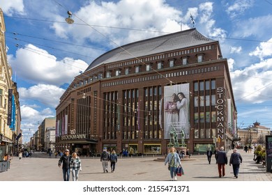 Helsinki, Finland - May 8th 2022: City Of Helsinki Is Mainly Built During Last Two Decades. Buildings Downtown Showcase The Building Style Of Their Era.