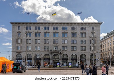 Helsinki, Finland - May 8th 2022: City Of Helsinki Is Mainly Built During Last Two Decades. Buildings Downtown Showcase The Building Style Of Their Era.