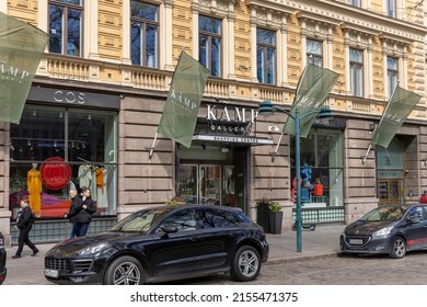 Helsinki, Finland - May 8th 2022: City Of Helsinki Is Mainly Built During Last Two Decades. Buildings Downtown Showcase The Building Style Of Their Era.