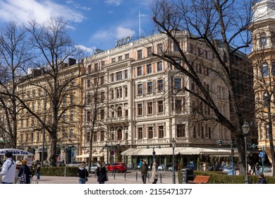 Helsinki, Finland - May 8th 2022: City Of Helsinki Is Mainly Built During Last Two Decades. Buildings Downtown Showcase The Building Style Of Their Era.