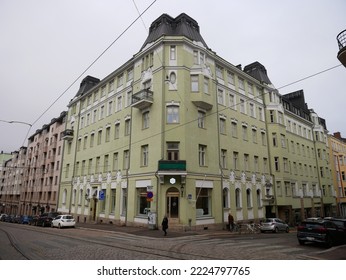 Helsinki, Finland - November 2 2022: Street View Of Helsinki City Center In Summer. Twilight Autumn Day. 