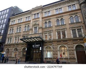 Helsinki, Finland - November 2 2022: Street View Of Helsinki City Center In Summer. Twilight Autumn Day. 