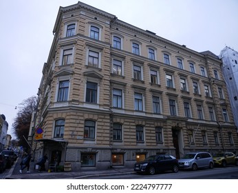 Helsinki, Finland - November 2 2022: Street View Of Helsinki City Center In Summer. Twilight Autumn Day. 