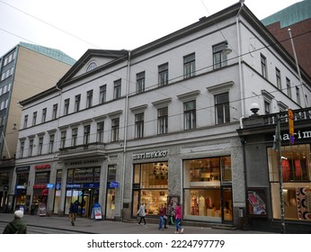 Helsinki, Finland - November 2 2022: Street View Of Helsinki City Center In Summer. Twilight Autumn Day. 