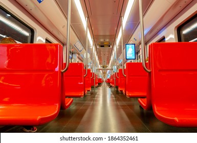 Helsinki, Finland, November 28th, 2020:  Interior Of The Subway Car In Helsinki, Finland