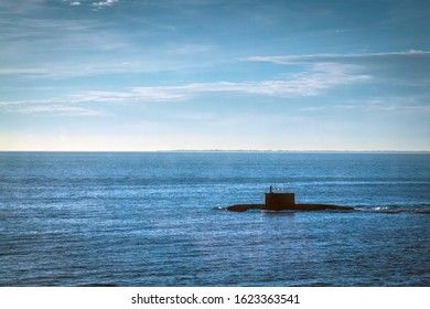 HELSINKI, FINLAND - OCTOBER 5, 2018: Naval Diesel-electric Attack Submarine Varshavyanka In Baltic Sea
