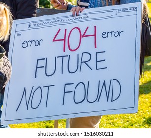 Helsinki, Finland - September 27 2019: Young Students Gather In Climate Change Protest Rally, School Strike 4 Climate, And Demand Urgent Action On Climate Change.