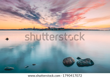 Similar – Image, Stock Photo Helsinki, Finland. Suomenlinna Church In Fortress Of Suomenlinna Or Sveaborg And Partially Fortified Island Harakka At Sunrise Sunset Time. Panorama, panoramic view, Helsinki, Finland. Panorama Panoramic View Of Suomenlinna Church In Fortress Of Suomenl…