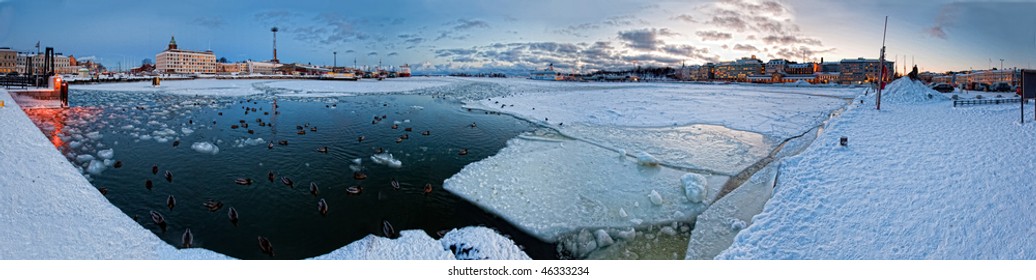 Helsinki Main Port In Winter. Finland