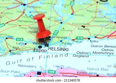 Helsinki Pinned On A Map Of Europe