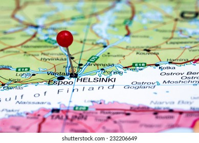 Helsinki Pinned On A Map Of Europe 