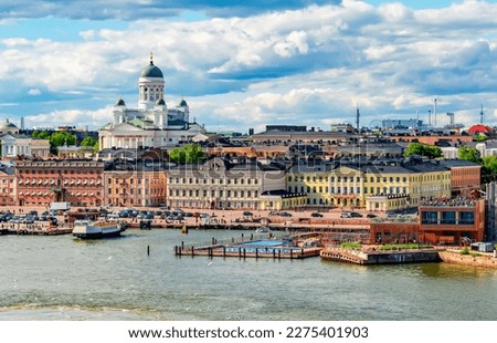 Helsinki skyline with Helsinki Cathedral and Market square in summer, Finland