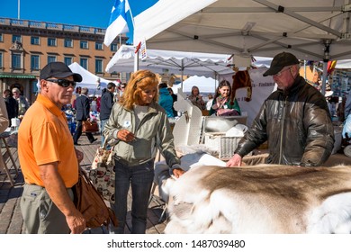 Helsinki/Finland. 05.13.2019.  Helsinki Street Skins And Souvenirs Market