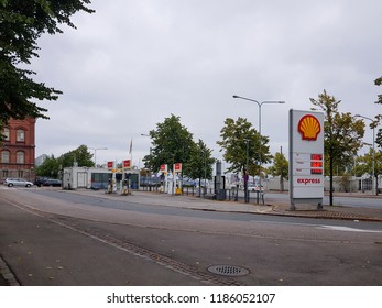 Helsinki/Finland - September 5, 2018: A small gas station in the city near the center