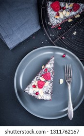 Helthy Raspberry And Chia Seed Homemade Cake Or Torte.