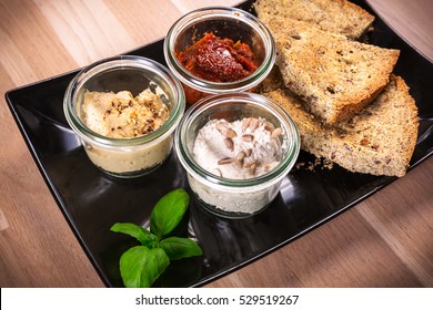 Hemp Flour Bread With Dips And Healthy Collard Juice