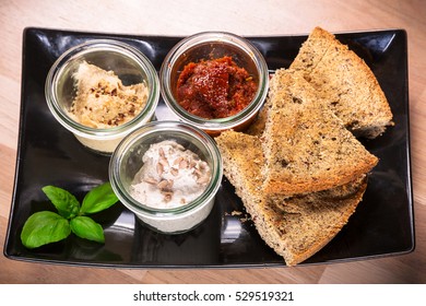 Hemp Flour Bread With Dips And Healthy Collard Juice