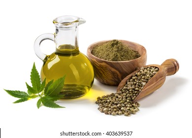 Hemp Oil N A Glass Jar Isolated On A White Background