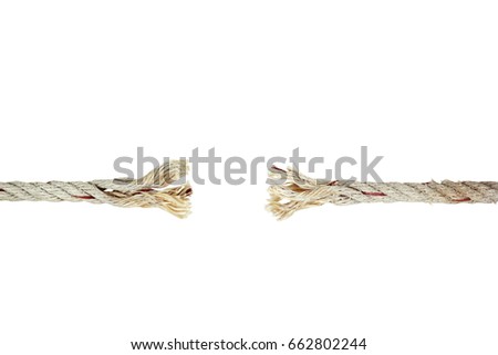 Hemp rope right before ripping apart. All isolated on white background