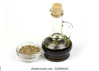 Hemp seed oil is poured into the bottle