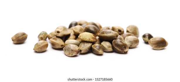 Hemp seeds isolated on white background, macro