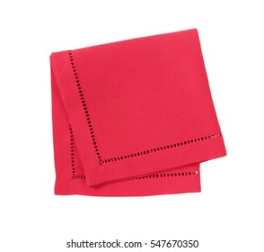 Hemstitched Red Linen Dinner Napkin