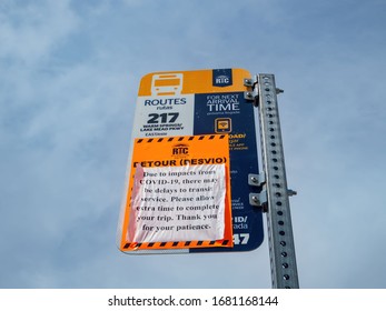 Henderson, MAR 23, 2020 - Bus Stop Sign Delay Notice Of COVID 19