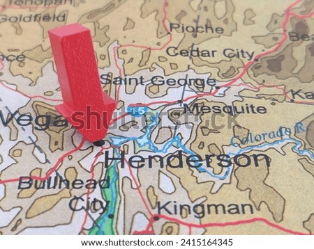 Henderson, Nevada map marked by a red arrow. The City of Henderson is located in Clark County, NV. Imagine de stoc © 
