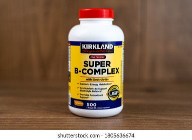 Henderson, Nevada/USA - 08/30/2-2020: Bottle of B-Complex Vitamins
