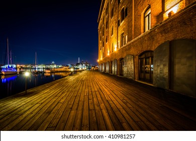 Henderson's Wharf at night, in Fells Point, Baltimore, Maryland.