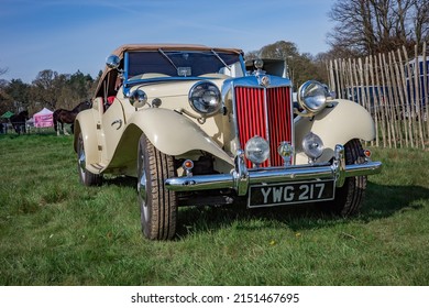 Henham, Suffolk, UK - 24 April 2022.  Vintage MG Midget car on display at the Henham Easter Country Show