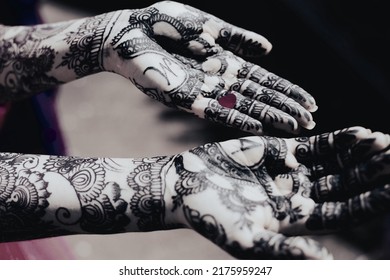 Henna Tatooed Hands Of A Bride And A Little Red Heart