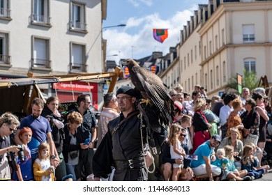  Hennebont, Brittany France - July 28 2018 : Fete Medieval, Falconry Demonstration