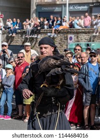  Hennebont, Brittany France - July 28 2018 : Fete Medieval, Falconry Demonstration