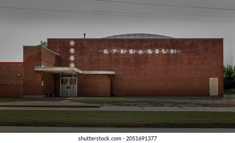 Hennessey, Oklahoma United States - August 15 2021: An Old Gymnasium Building On The Main Street