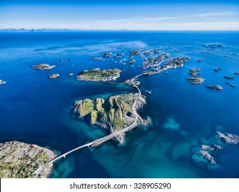 Henningsvaer, Fishing Port On Lofoten Islands, Scenic Aerial View