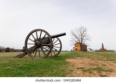 The Henry Hill Near Manassas, Virginia , The Civil War Cannon On Battlefield