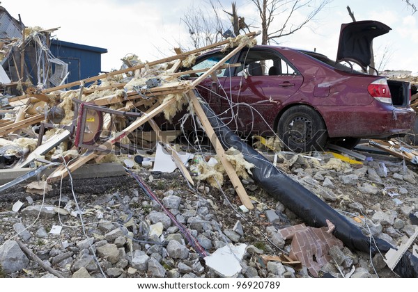 Henryville, IN - March 4, 2012: Aftermath of\
category 4 tornado that touched down in town on March 2, 2012 in\
Henryville, IN. 12 deaths and massive loss of property were\
reported in Indiana