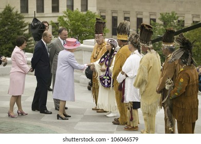 Her Majesty Queen Elizabeth II, Prince Philip, Governor Timothy M. Kaine And His Wife Anne Holton Meeting Powhatan Tribal Member, Richmond Virginia, May 3, 2007