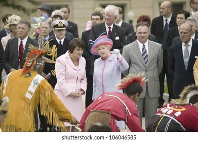 Her Majesty Queen Elizabeth II,, Prince Philip, Virginia Governor Timothy M. Kaine And First Lady Anne Holton Observing Native American Indian Ceremony, Richmond Virginia, May 3, 2007