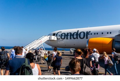 Heraklion, Crete/Greece - 08/29/2019
An Airplane Of The Condor Airline At The Airport.