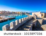 Heraklion harbour with old venetian fort Koule and shipyards, Crete, Greece