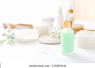 Herbal Dermatology Cosmetic Skincare Product In Glass Jar On White Background