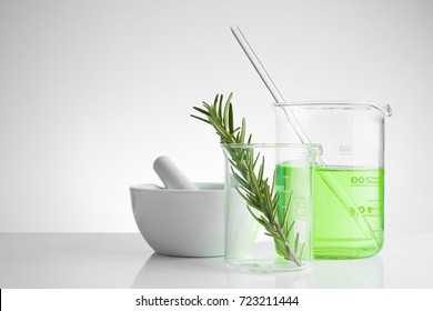 herbal medicine natural organic and scientific glassware, Research and development concept.