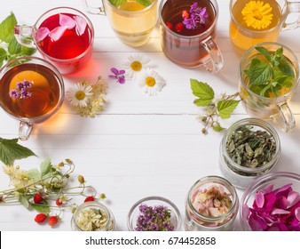 Herbal Tea In Cups On A White Background