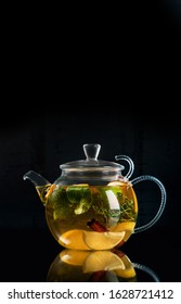 herbal tea in a glass teapot